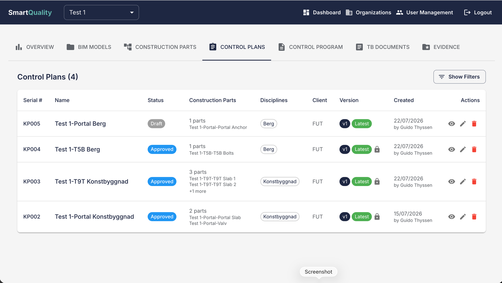 Control Plans tab